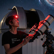 Aperture Retro-Inspired Graphic Tee retro graphic t-shirt on man using a camera at night — Galactic Ink Club


