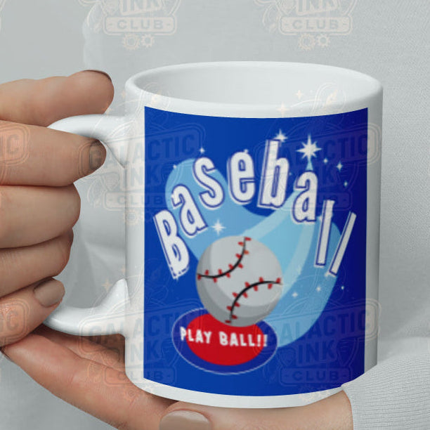 Baseball retro graphic mug 11 ounce design detail — Galactic Ink Club
