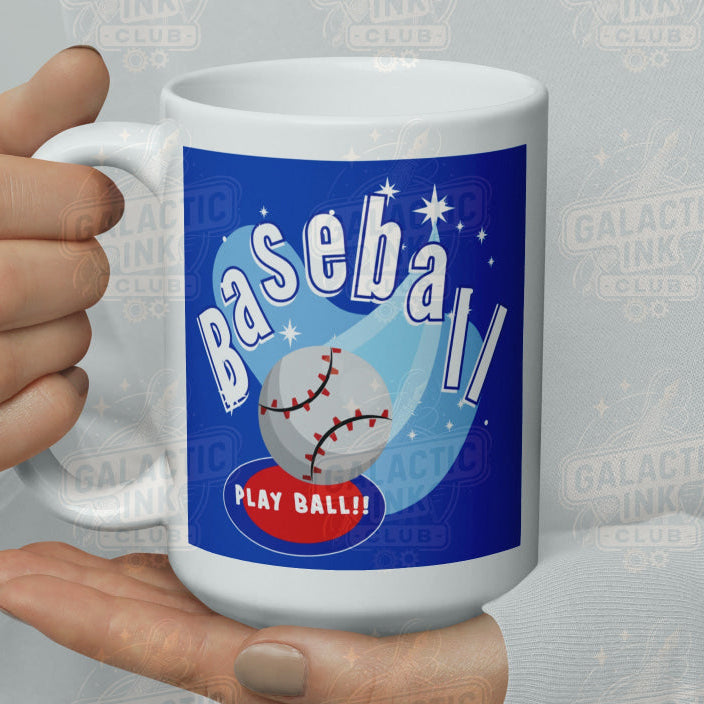 Baseball retro graphic mug design detail — Galactic Ink Club