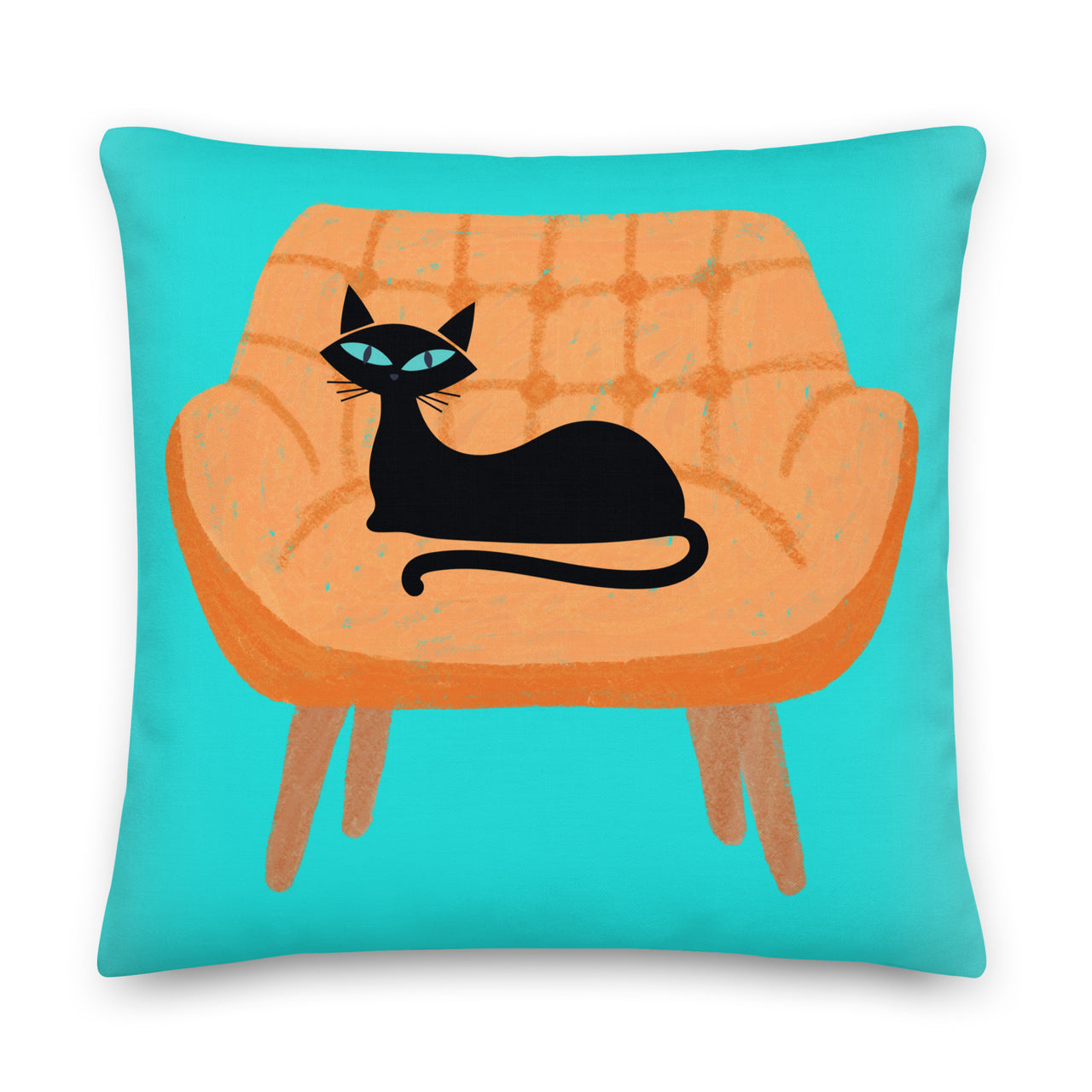 Black Cat on Chair Retro Premium Pillow