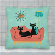 Black Cat on a Coral Couch Premium Pillow Pillow