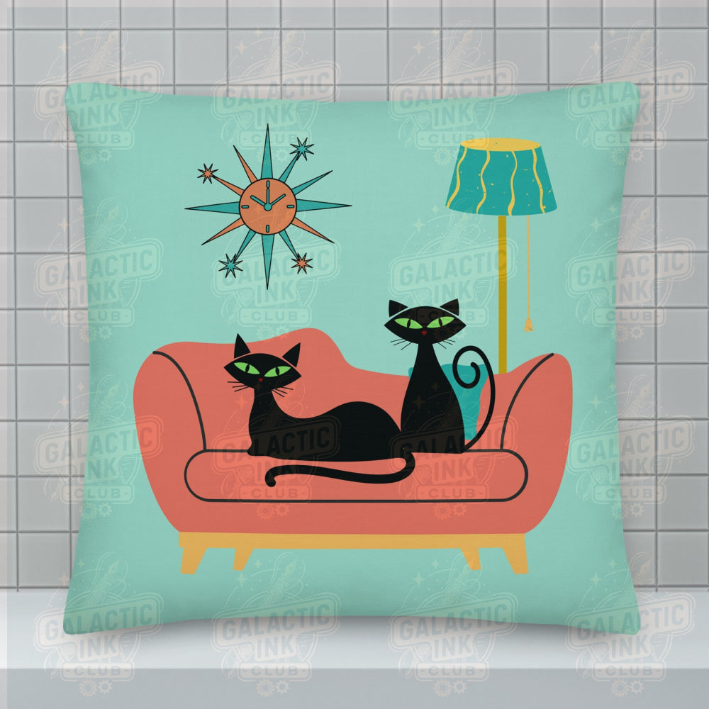 Black Cat on a Coral Couch Premium Pillow Pillow