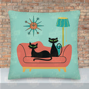 Black Cat on a Coral Couch Premium Pillow Pillow