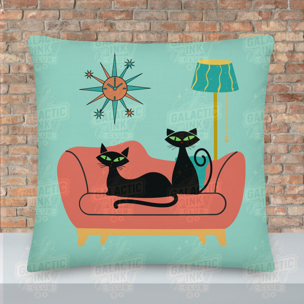 Black Cat on a Coral Couch Premium Pillow Pillow