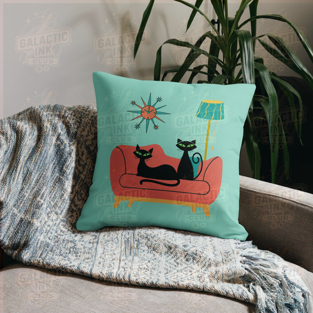 Black Cat on a Coral Couch Premium Pillow Pillow