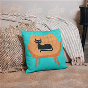 Black Cat on Chair Retro Premium Pillow 18″×18″ Pillow
