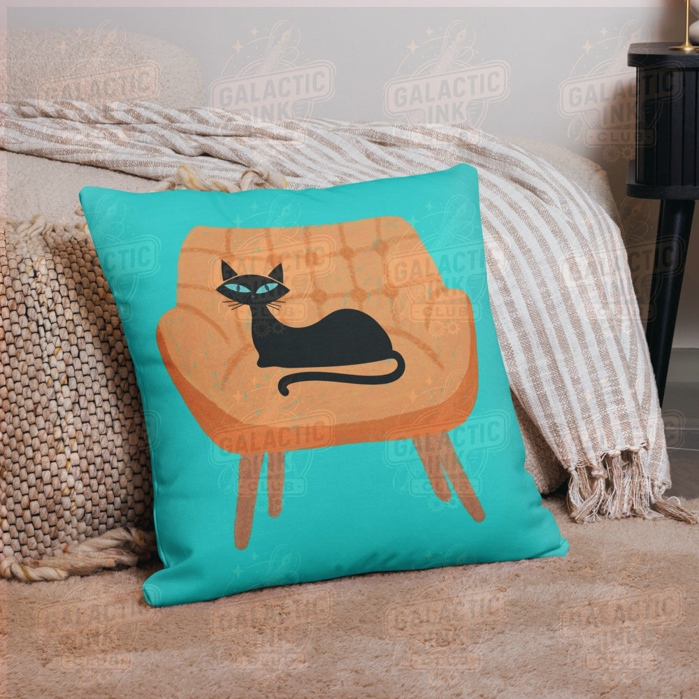 Black Cat on Chair Retro Premium Pillow 22″×22″ Pillow