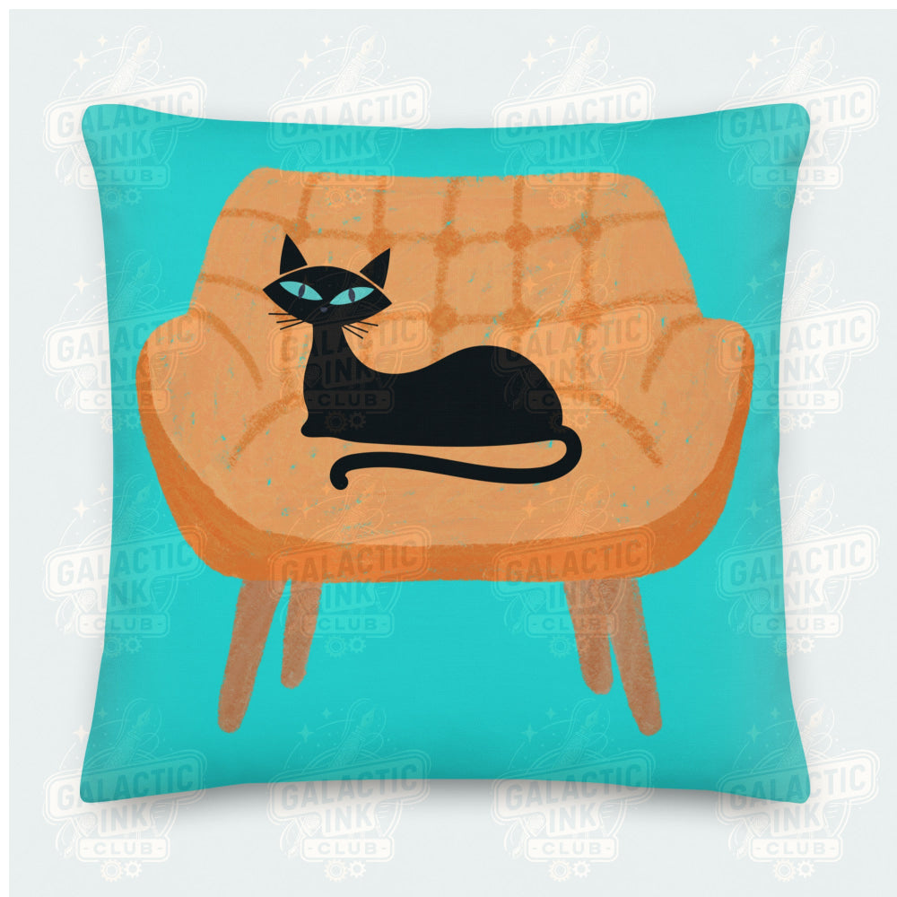 Black Cat on Chair Retro Premium Pillow Pillow