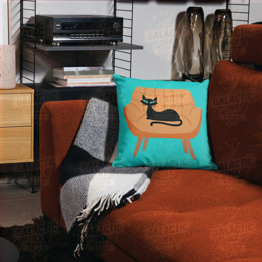 Black Cat on Chair Retro Premium Pillow Pillow