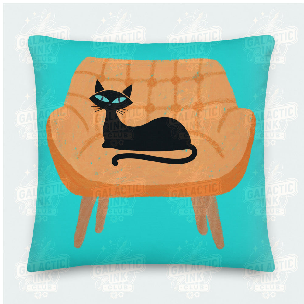 Black Cat on Chair Retro Premium Pillow Pillow