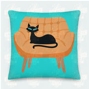 Black Cat on Chair Retro Premium Pillow Pillow
