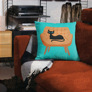 Black Cat on Chair Retro Premium Pillow Pillow