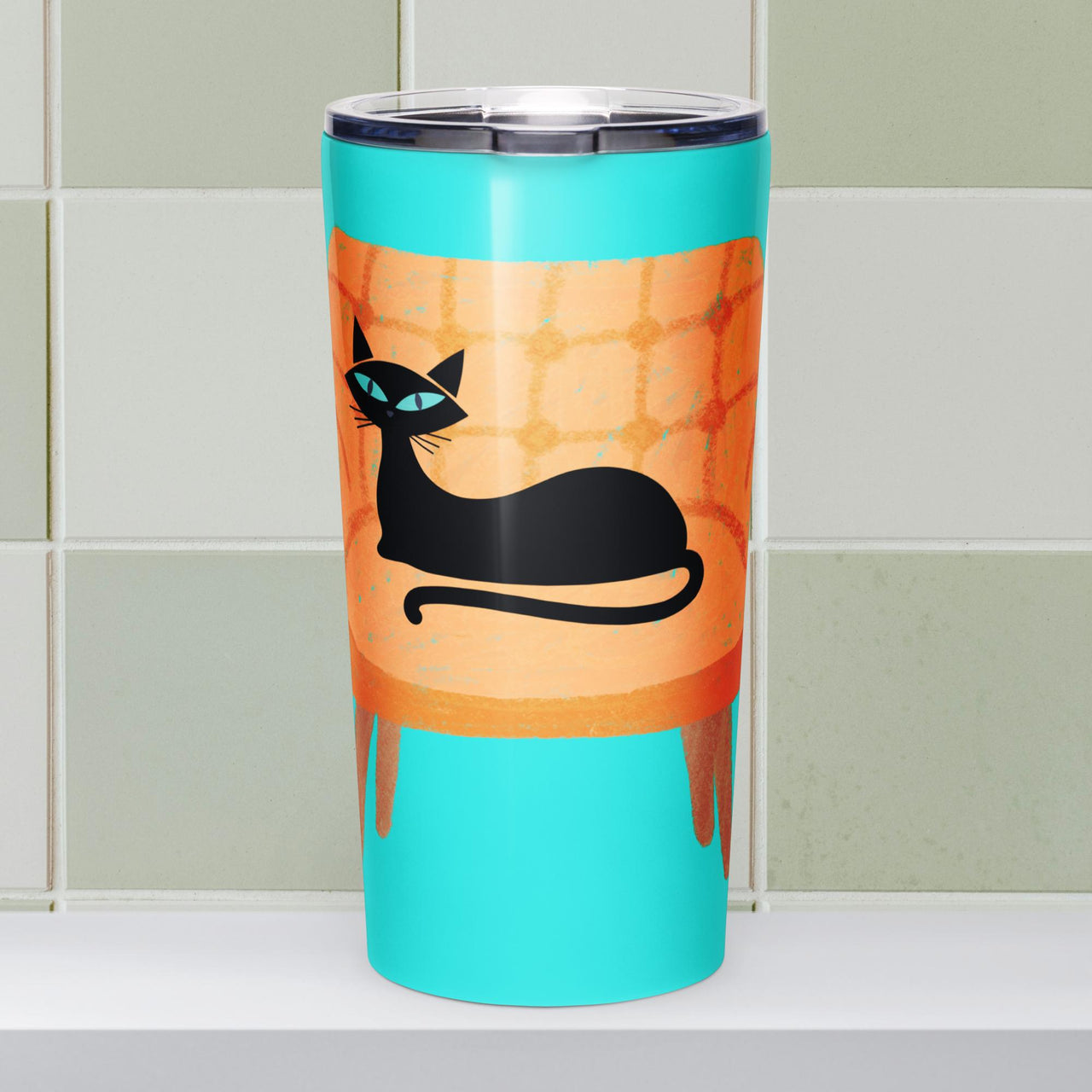 Black Cat on Chair Tapered stainless steel tumbler mug