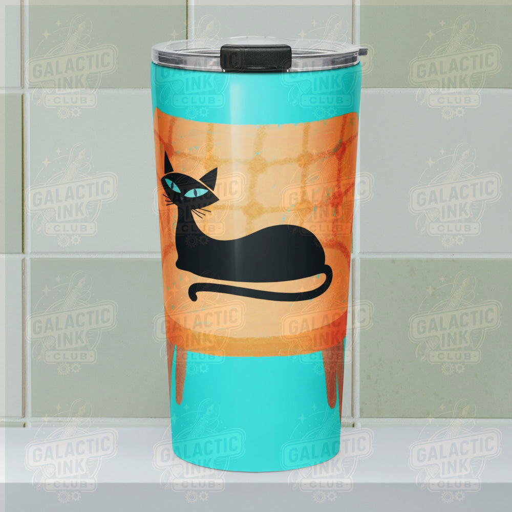 Black Cat on Orange Chair retro graphic Tumbler by Galactic Ink Club
