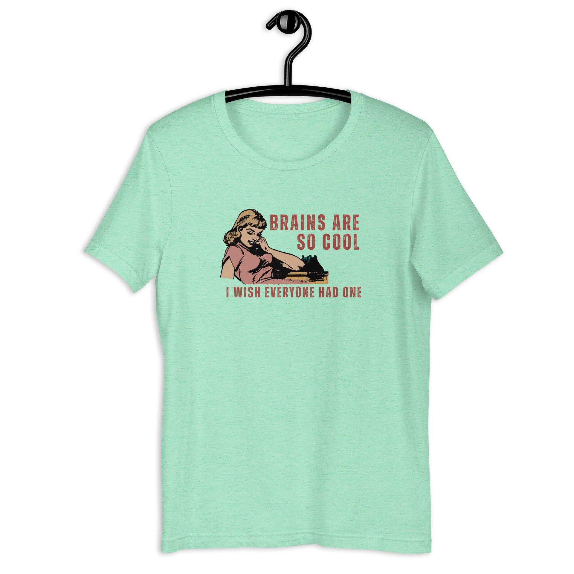 Brains Are So Cool retro-inspired graphic tee in heather mint — Galactic Ink Club

