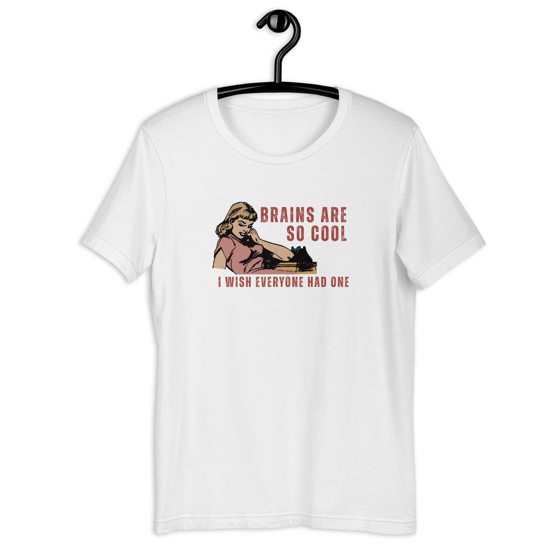 Brains Are So Cool retro-inspired graphic tee in solid white blend — Galactic Ink Club

