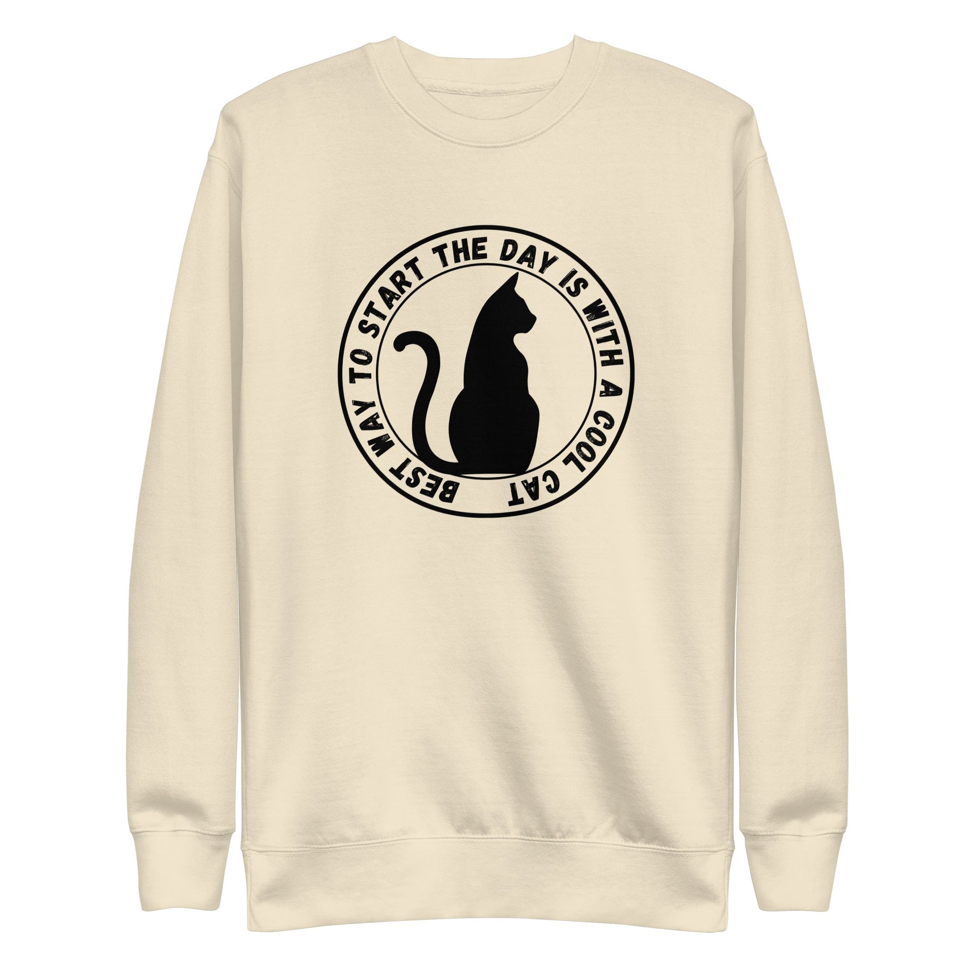 Cat Day retro-inspired black cat sweatshirt in bone — Galactic Ink Club
