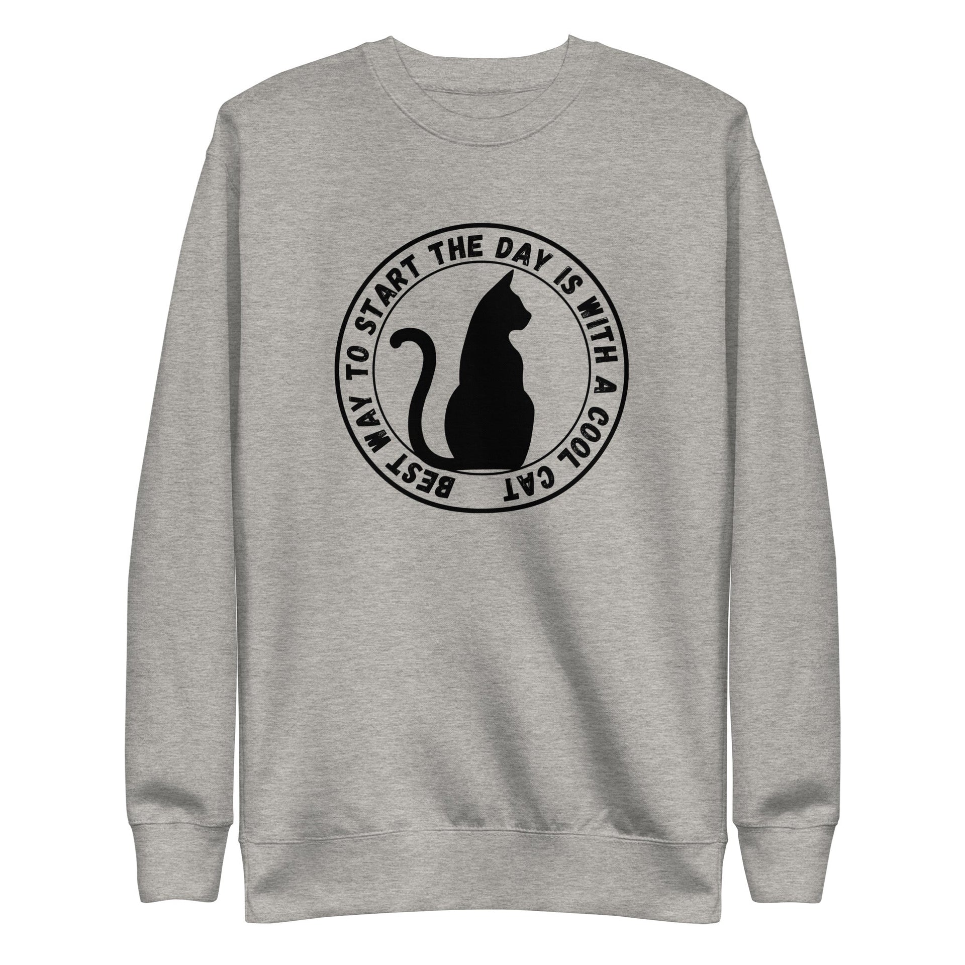 Cat Day retro-inspired black cat sweatshirt in carbon grey — Galactic Ink Club
