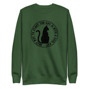 Cat Day retro-inspired black cat sweatshirt in forest green — Galactic Ink Club
