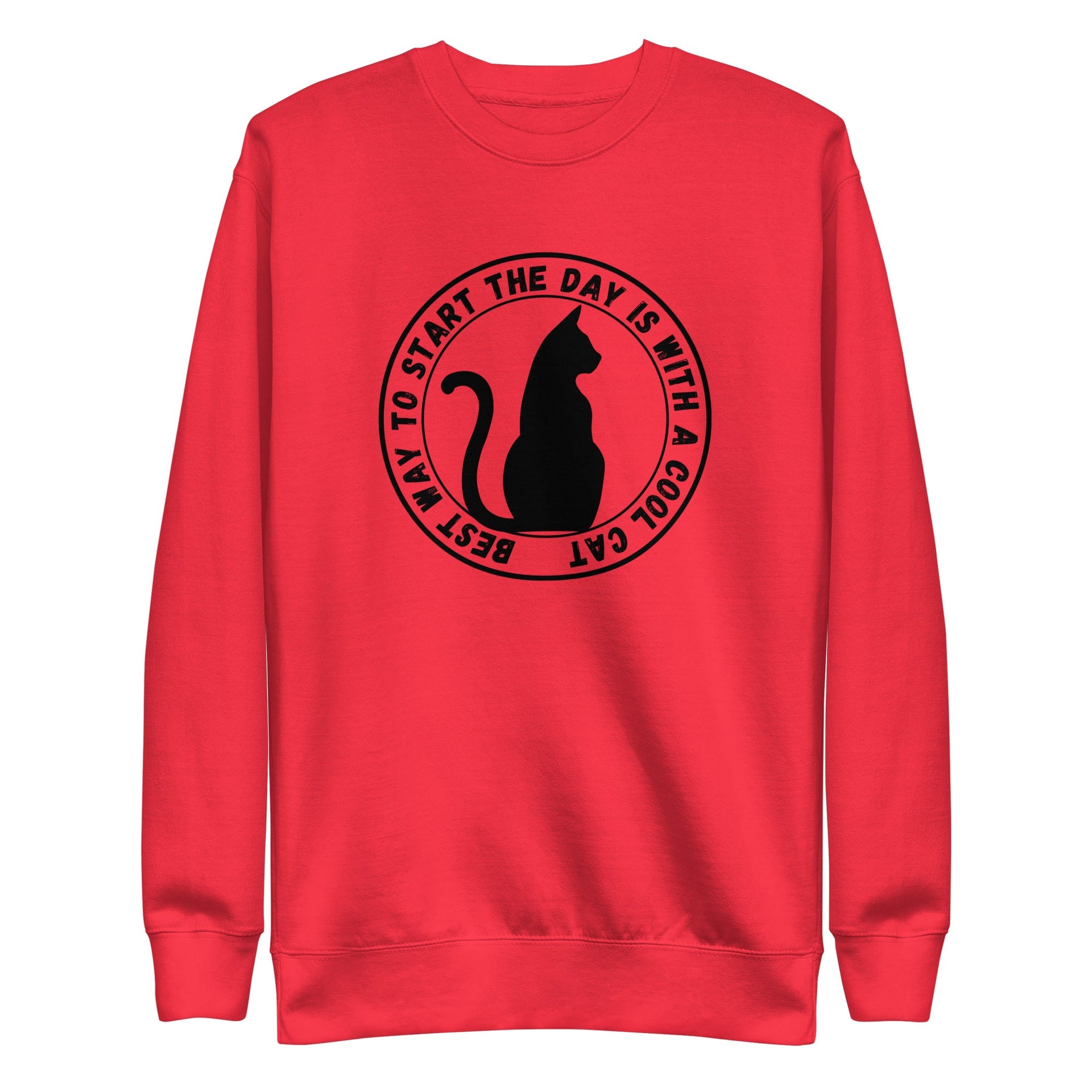 Cat Day retro-inspired black cat sweatshirt in team red — Galactic Ink Club
