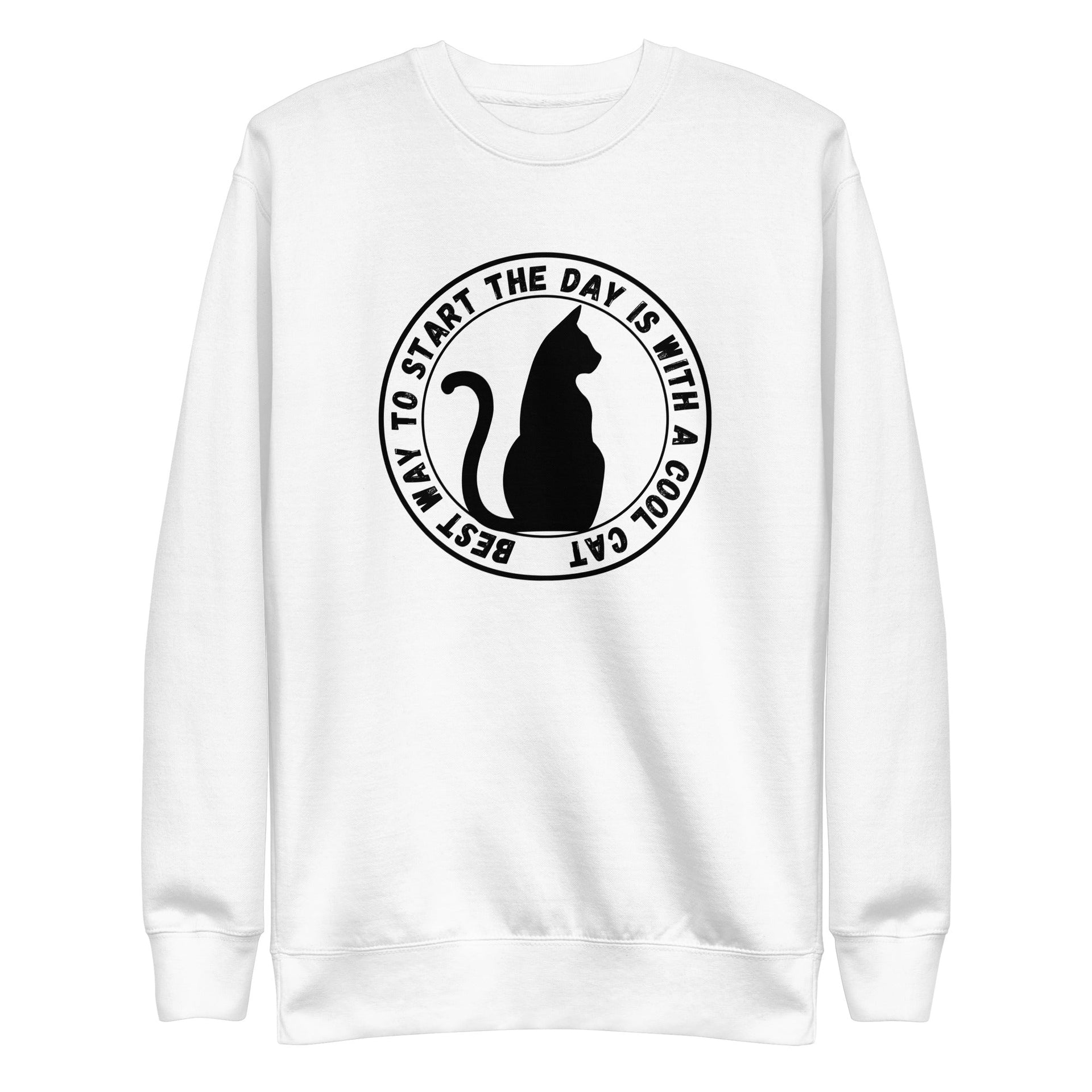 Cat Day retro-inspired black cat sweatshirt in white — Galactic Ink Club
