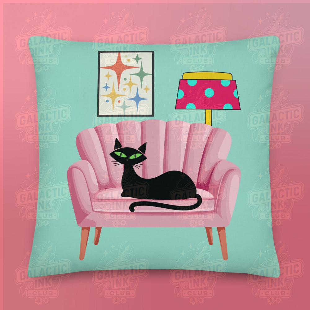 Cat on Pink Sofa Premium Pillow Pillow