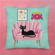 Cat on Pink Sofa Premium Pillow Pillow