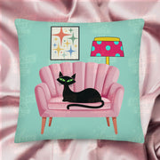Cat on Pink Sofa Premium Pillow Pillow