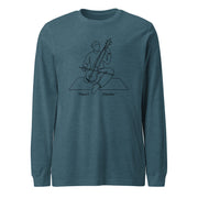 Mid-century Dilruba retro-inspired graphic long sleeve shirt in heather deep teal — Galactic Ink Club
