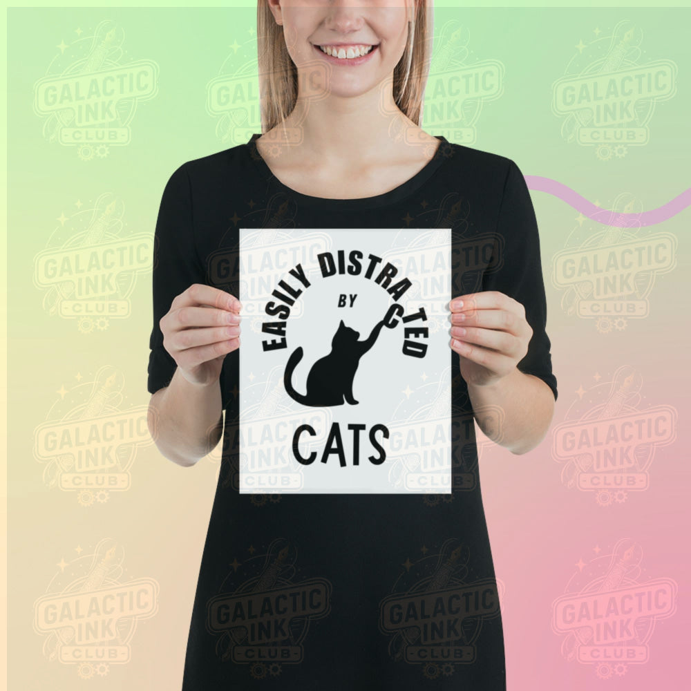 Easily Distracted by Cats retro illustration poster by Galactic Ink Club
