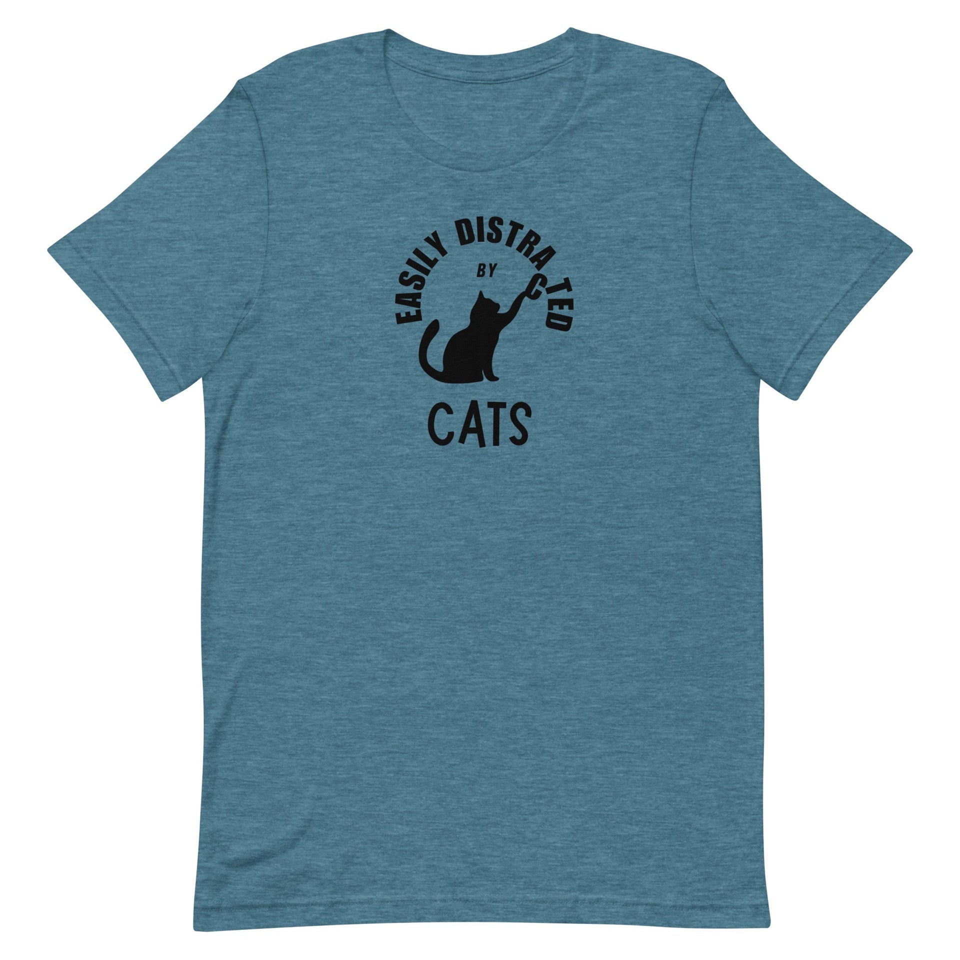  Easily distracted by cats unisex tee in heather deep teal — Galactic Ink Club
