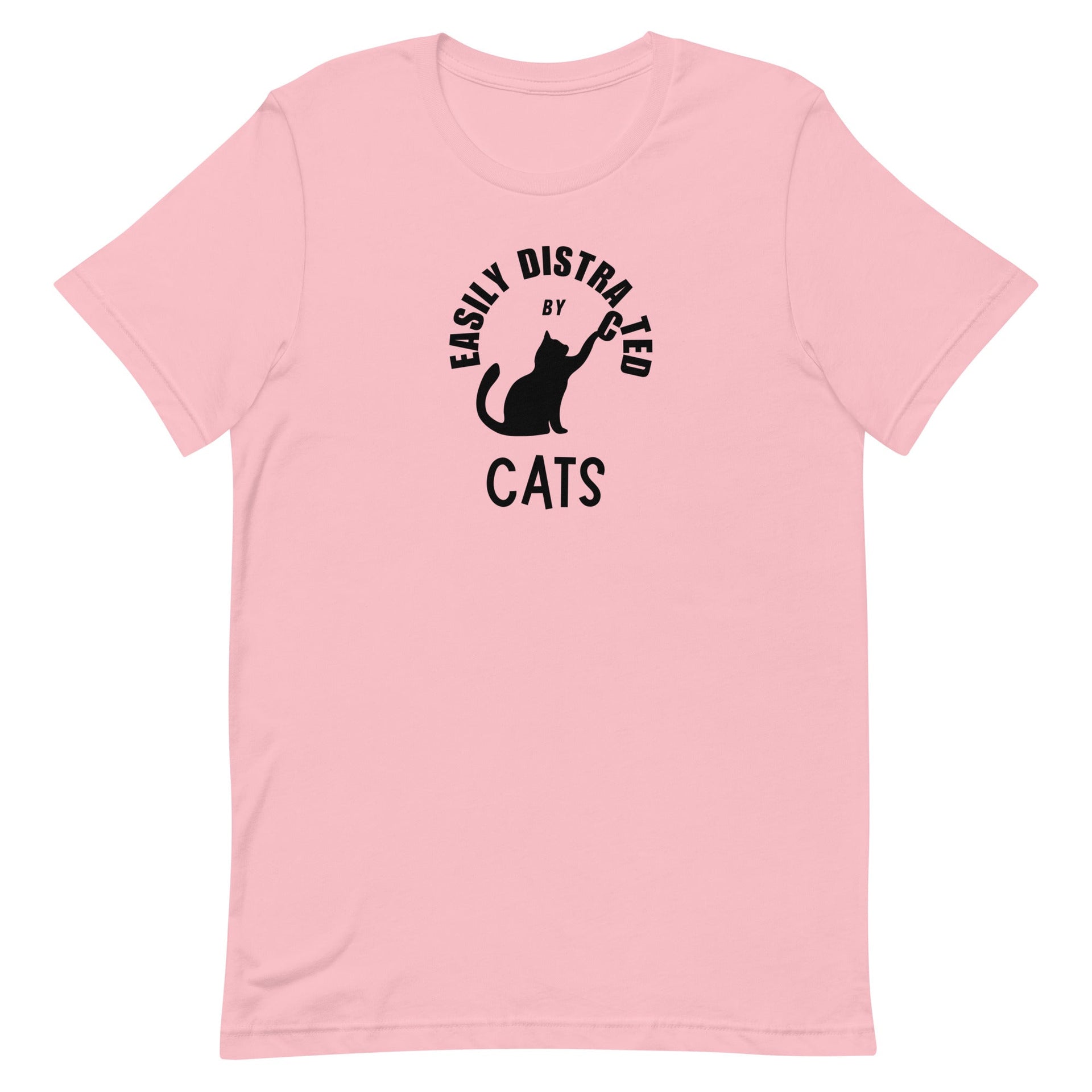 Easily distracted by cats unisex tee in pink — Galactic Ink Club
