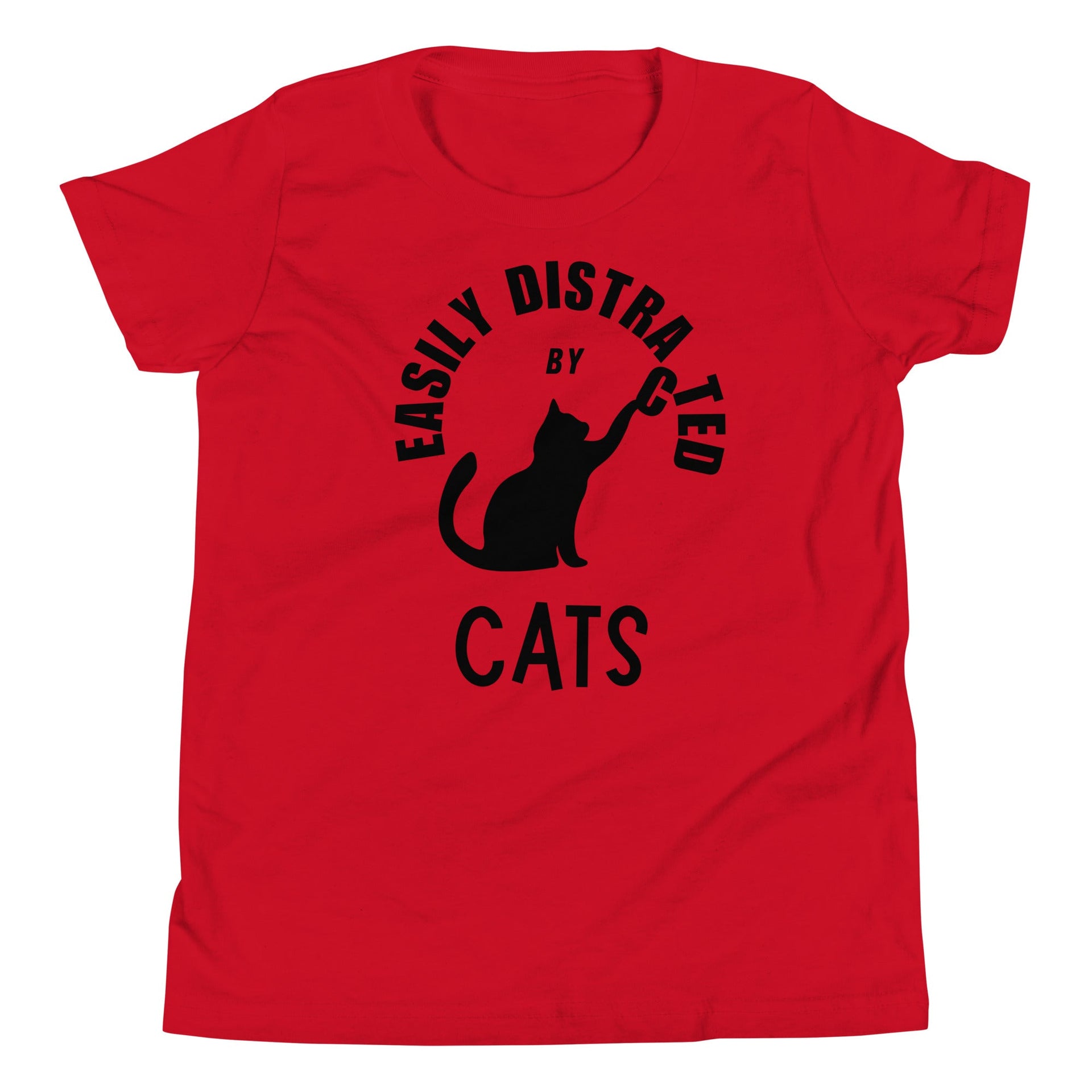  Easily distracted by cats youth tee in red — Galactic Ink Club
