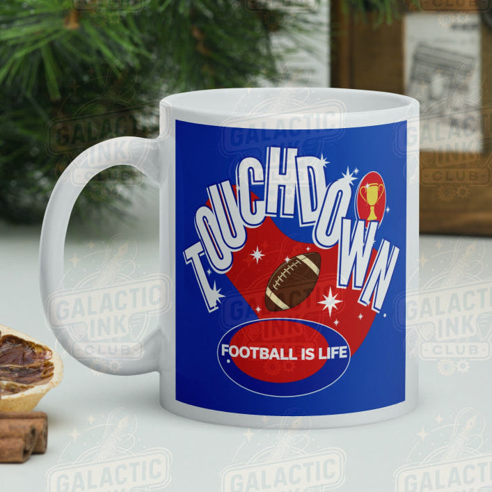 Football retro graphic mug design detail — Galactic Ink Club