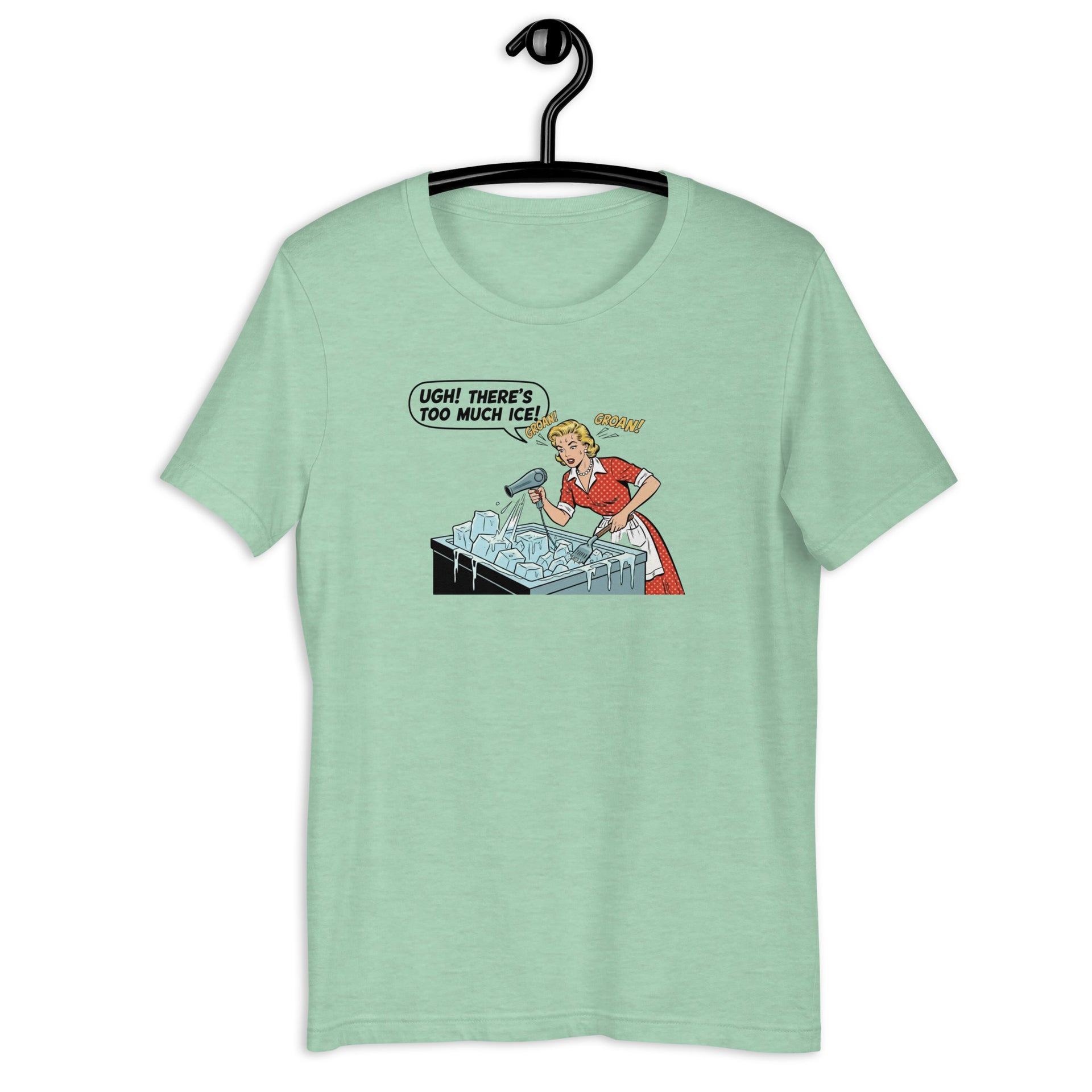 Freezer Frustration retro-inspired graphic tee in heather prism mint — Galactic Ink Club