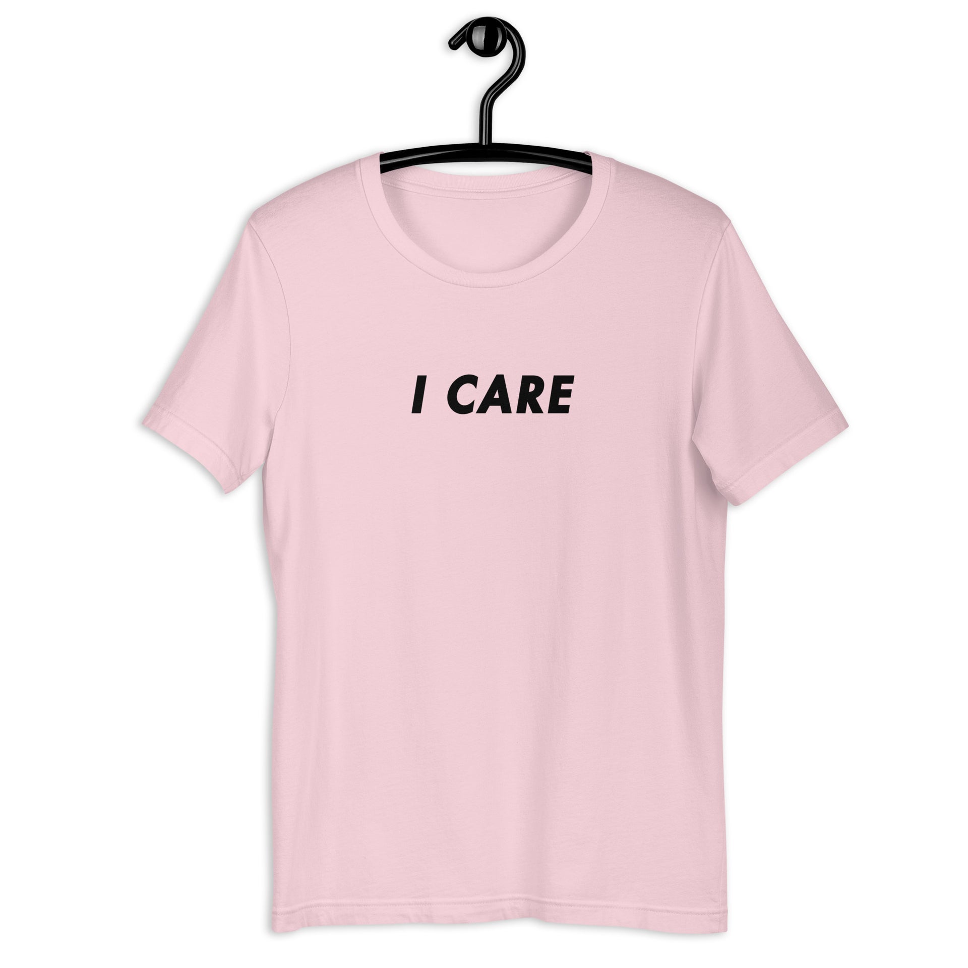 I Care retro-inspired light graphic tee in soft pink — Galactic Ink Club

