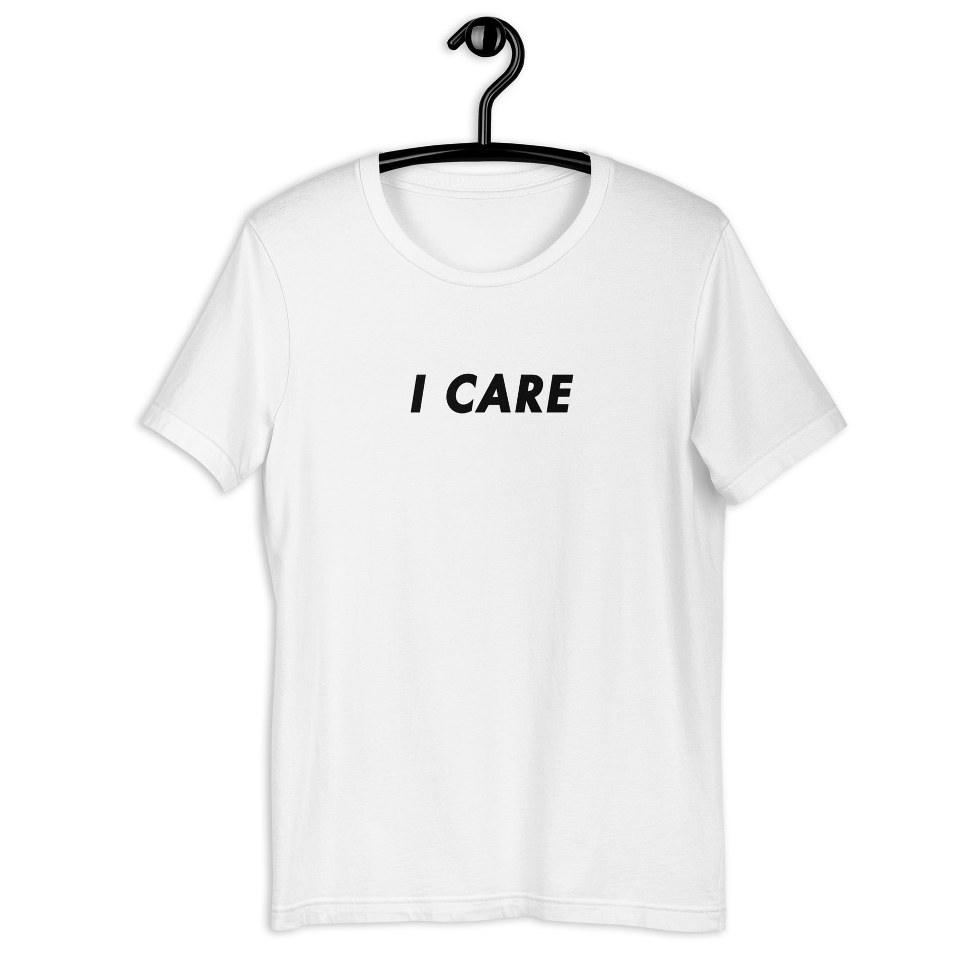 I Care retro-inspired light graphic tee in white — Galactic Ink Club
