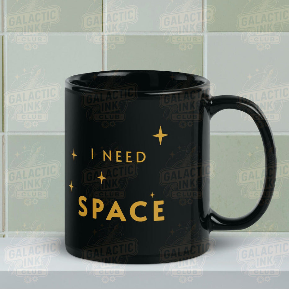 I Need Space retro graphic mug design detail — Galactic Ink Club
