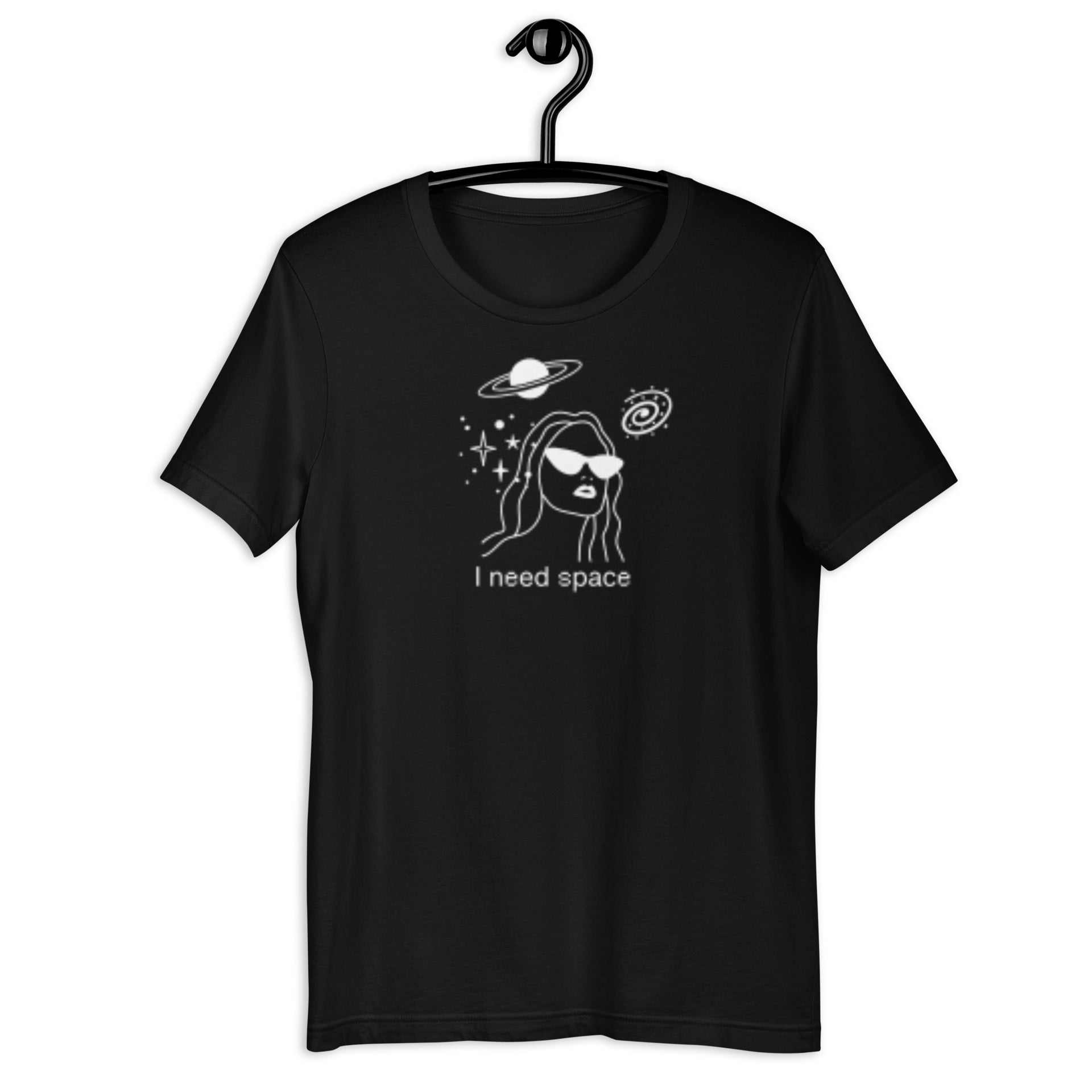 I Need Space Retro-Inspired Graphic Tee retro graphic t-shirt in black on hanger — Galactic Ink Club

