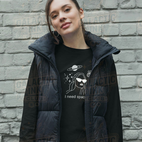 I Need Space retro graphic long sleeve tee by Galactic Ink Club