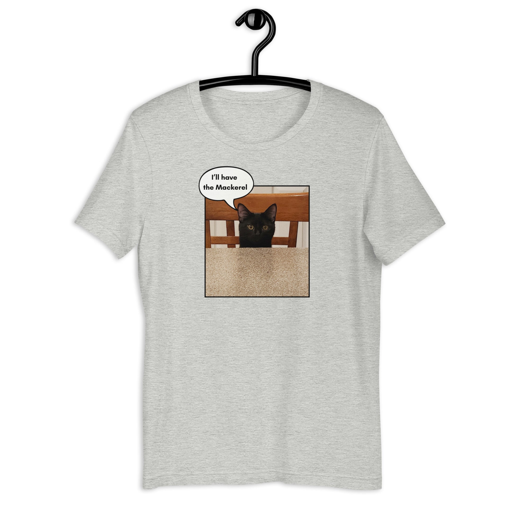  I'll Have the Mackerel black cat tee in athletic heather — Galactic Ink Club
