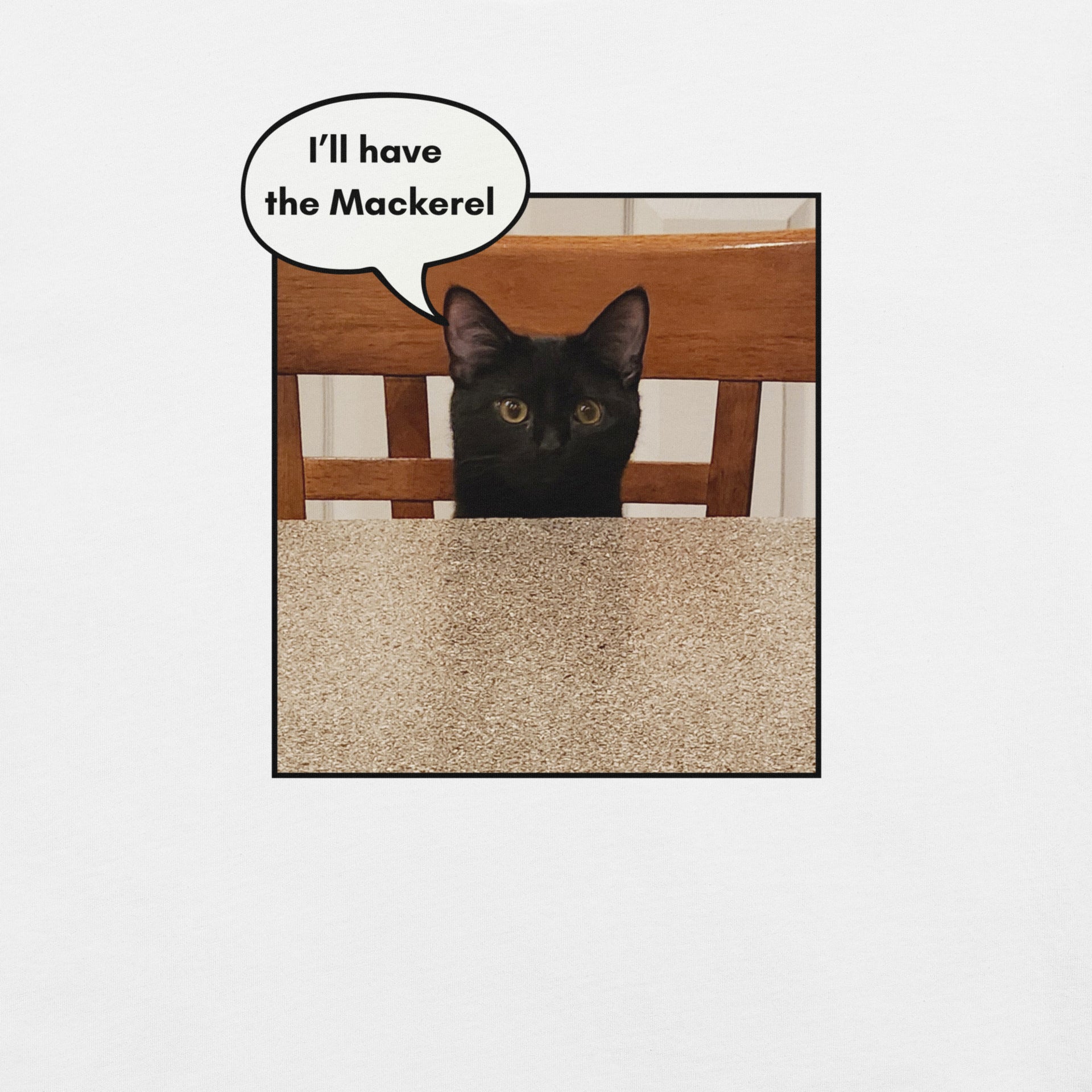 I'll Have the Mackerel black cat tee detail — Galactic Ink Club
