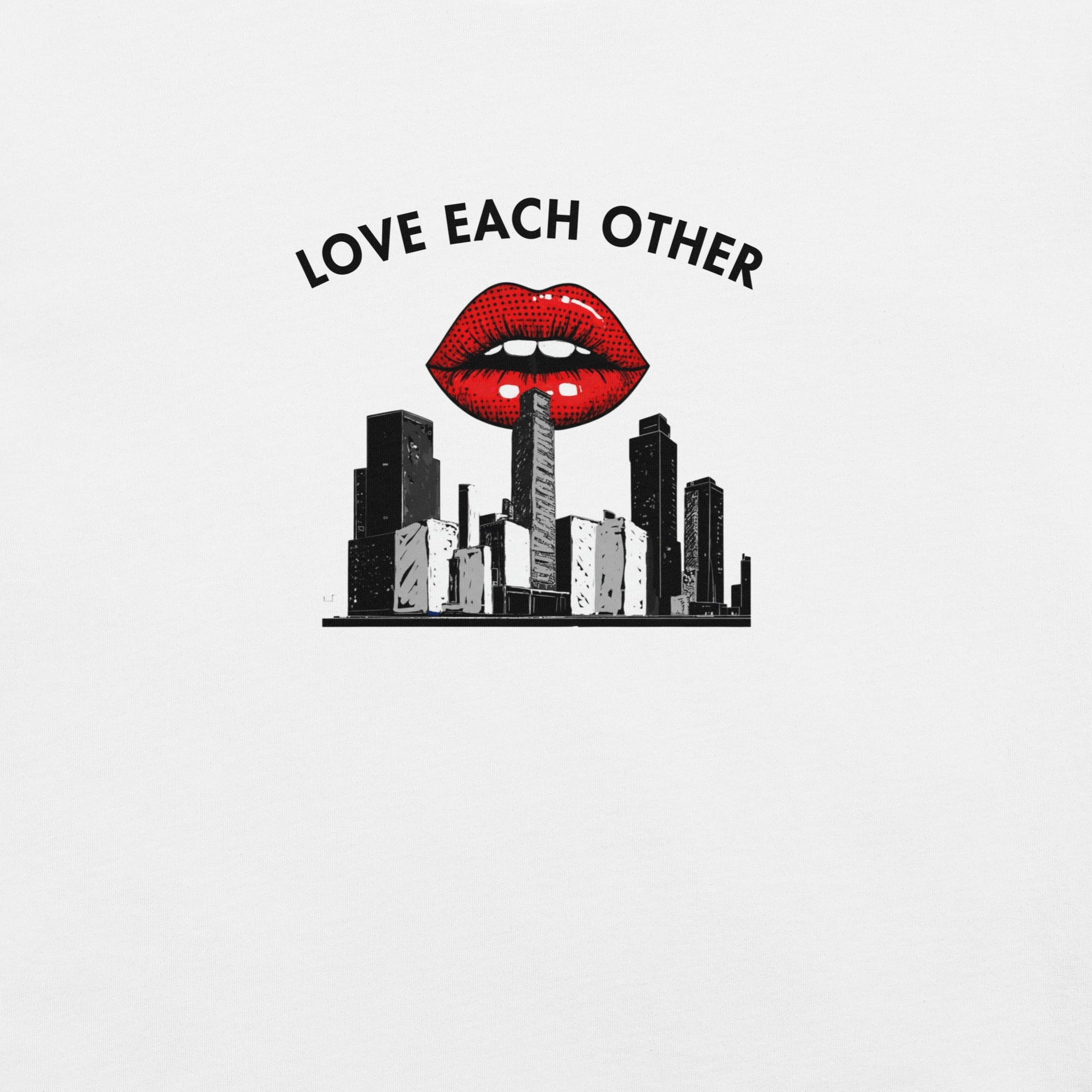 Love Each Other retro-inspired graphic tee design detail — Galactic Ink Club
