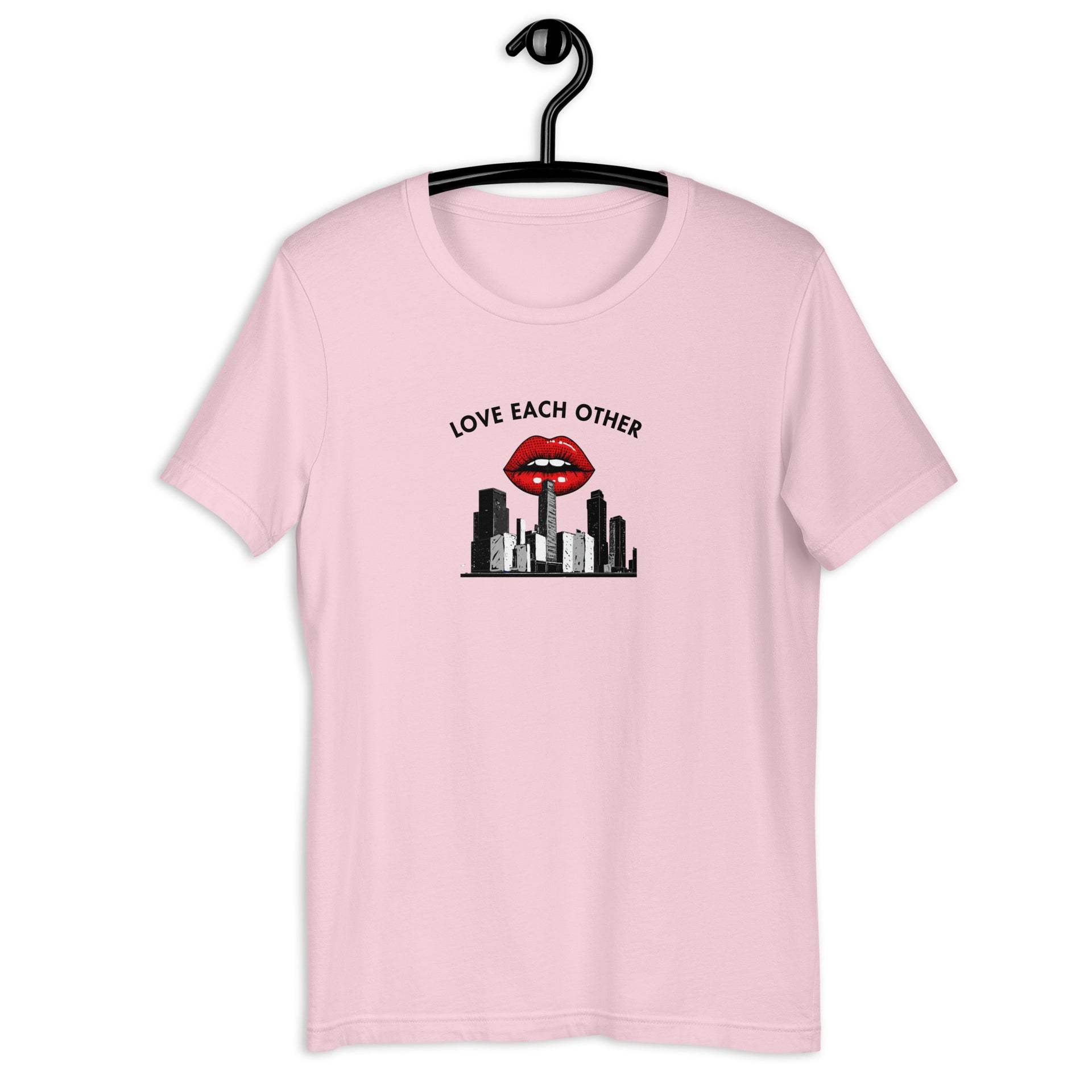 Love Each Other retro-inspired graphic tee in soft pink — Galactic Ink Club
