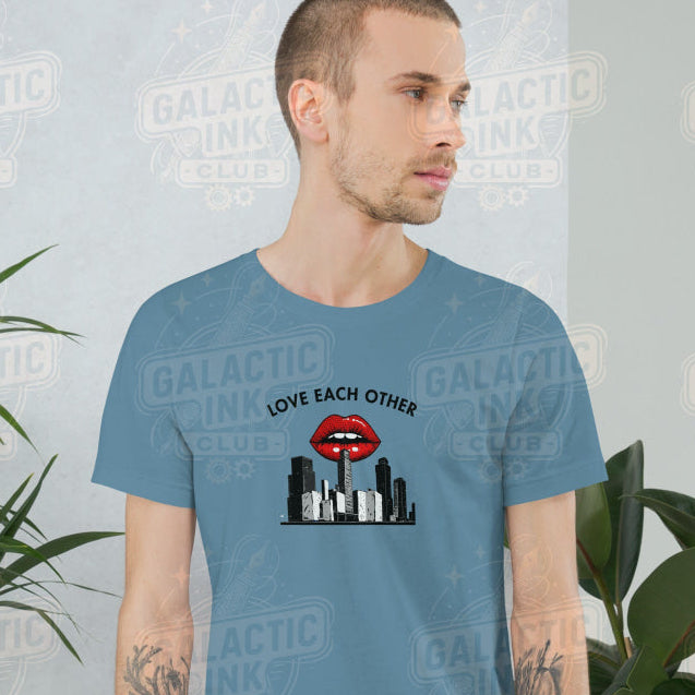Love Each Other retro graphic tee by Galactic Ink Club
