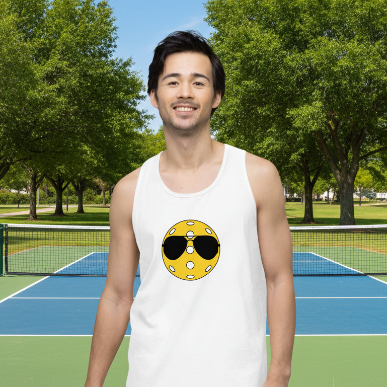 Pickleball with Aviator Sunglasses retro graphic tank top by Galactic Ink 
