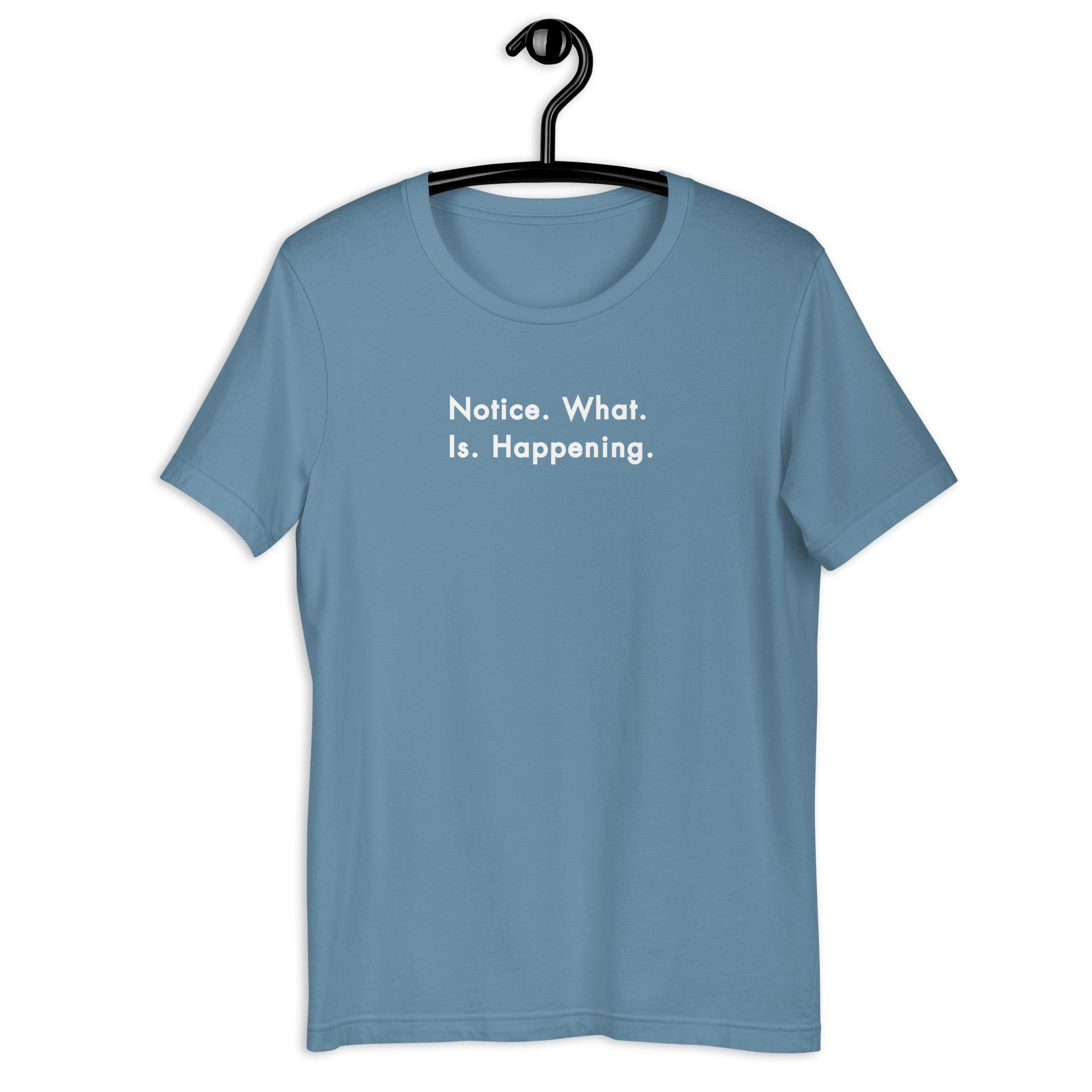 Notice retro-inspired graphic tee in steel blue — Galactic Ink Club