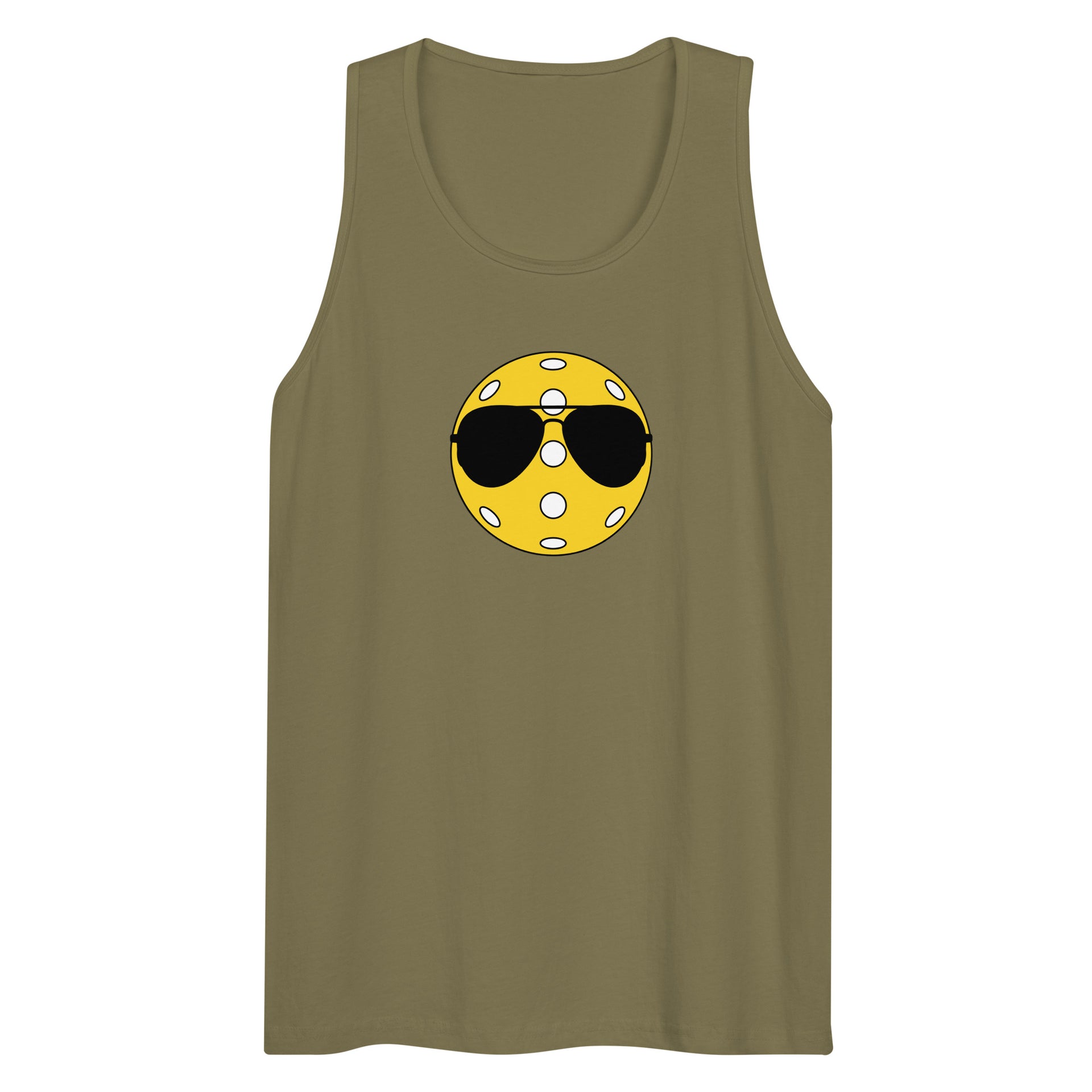 Pickleball with Aviator Sunglasses retro graphic tank top in military green — Galactic Ink Club