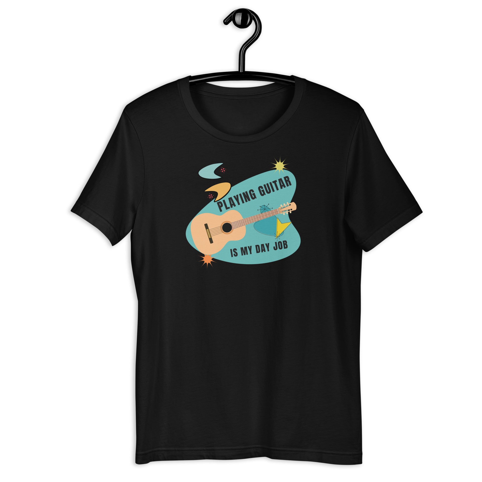 Playing Guitar Day Job Retro-Inspired Graphic Tee in black — Galactic Ink Club
