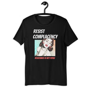 Resist Complacency retro-inspired graphic tee in black — Galactic Ink Club